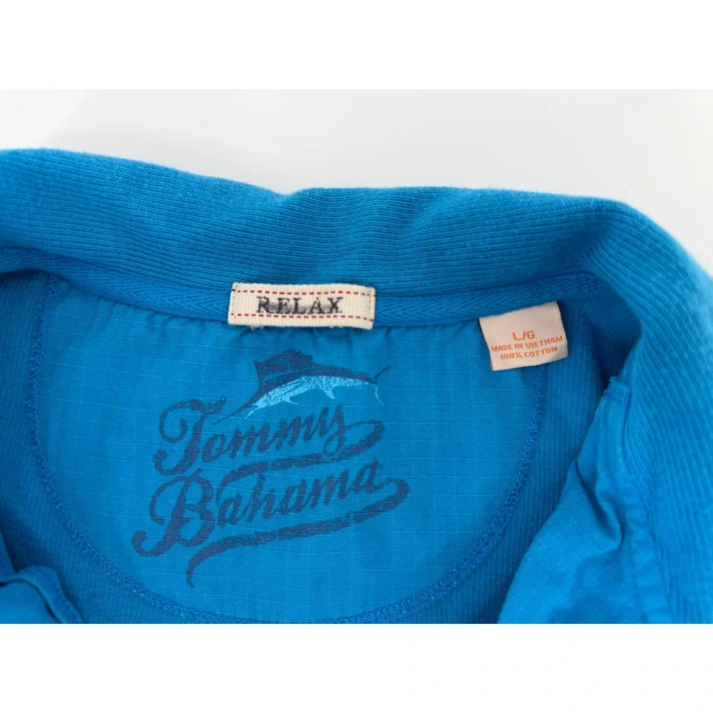 Tommy Bahama Relax Mens Large Blue 100% Cotton Quarter Zip Marlin Logo Pullover